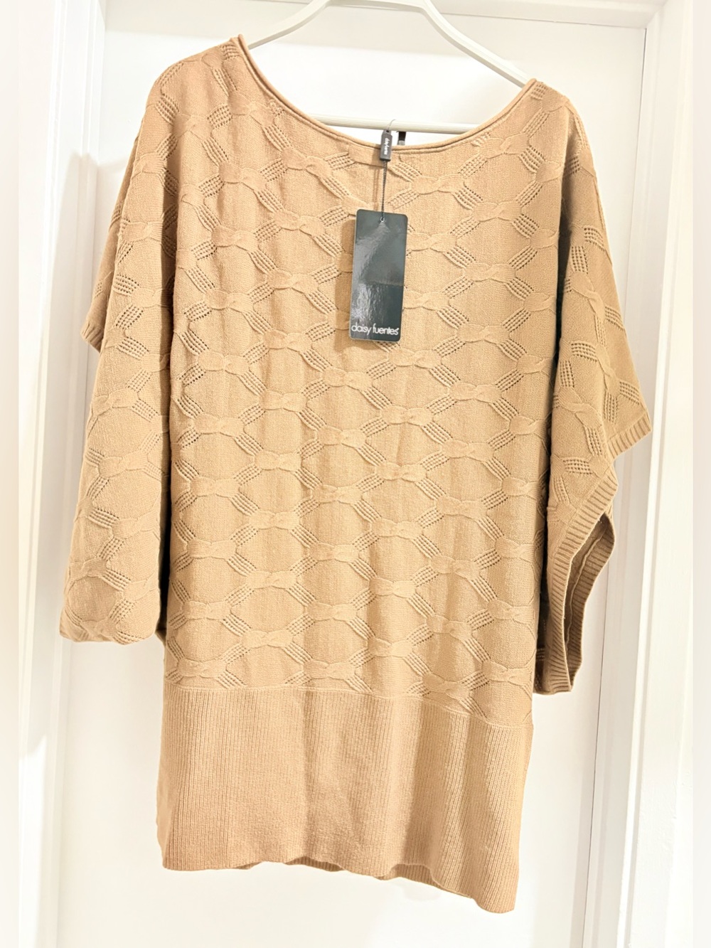 Daisy Fuentes Camel Textured Knit Scoop-Neck Sweater
